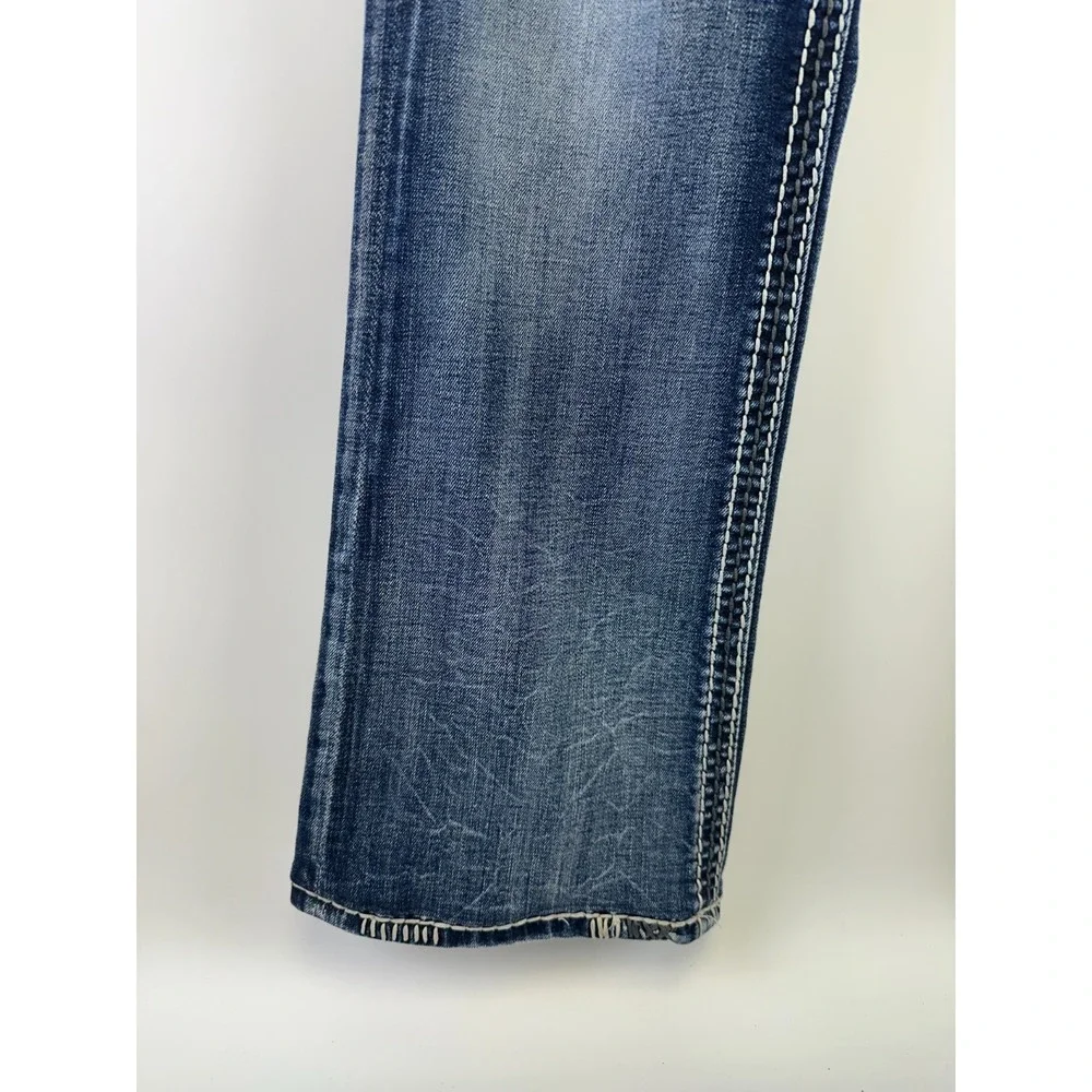 Rock Revival Destin Boot Cut Jeans Embellished Denim Embroidered Cowboy Mens 32